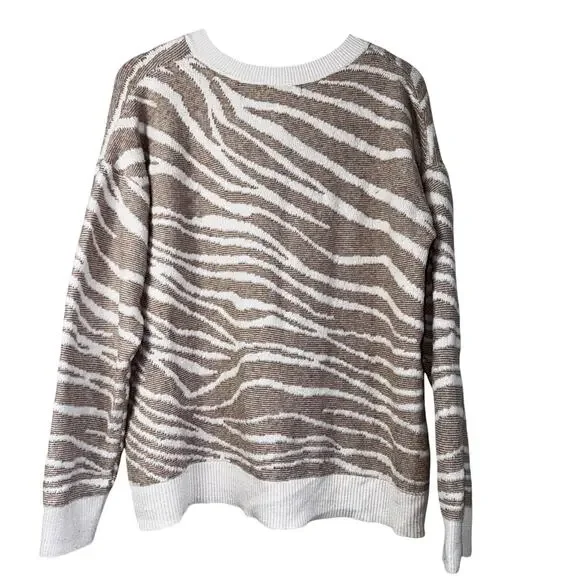 Banana Republic Factory Animal Print Sweater Large Tan Cream Zebra V-Neck - Picture 3 of 5